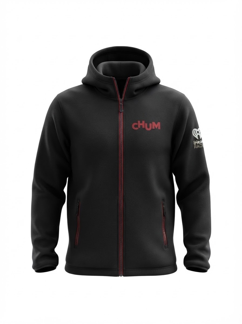 Women’s Black Hooded Zip Jacket with Red Accents